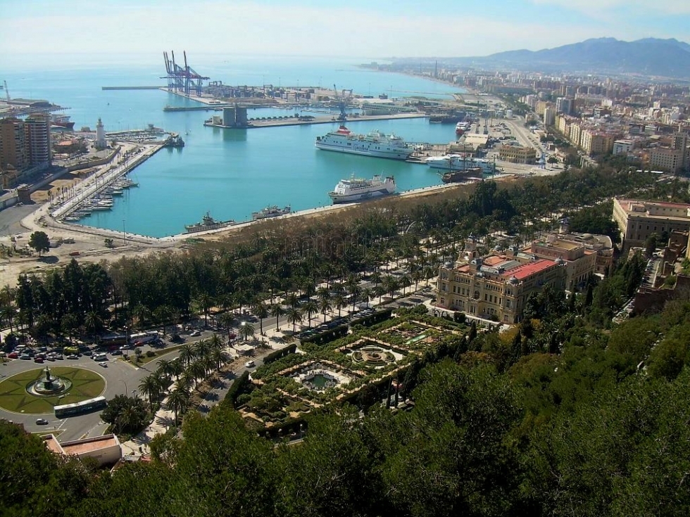 Malaga port and city centre view